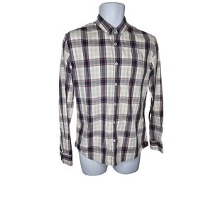 7 Diamonds Mens Shirt‎ S White Blue Red Plaid Long Sleeve Button Cotton